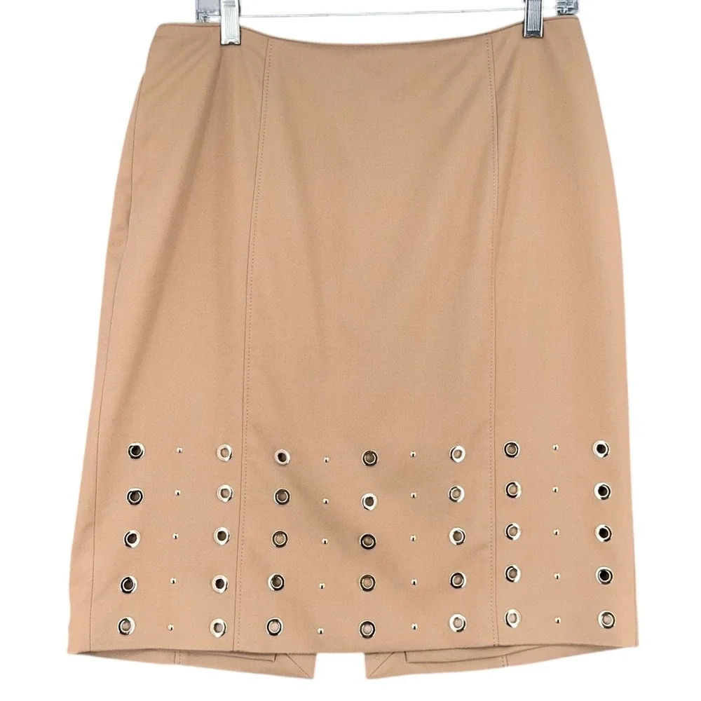 White House Black Market Skirt Size 10 Beige Pencil‎ Eyelet Studded Career